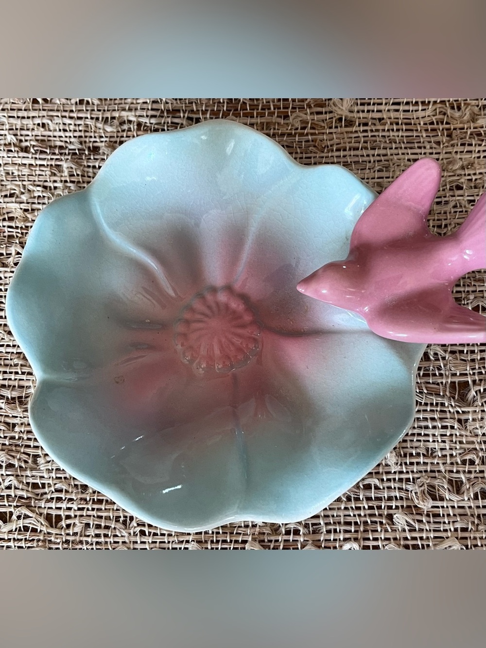 Vintage Royal Copley Pink and Light Blue Floral Ceramic Trinket Dish